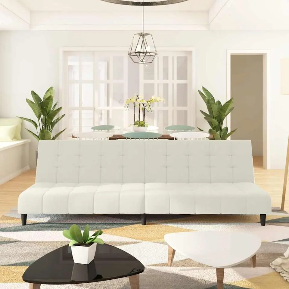 vidaXL Slaapbank 2-zits Klik-klak mechanisme - Cr&egrave;me fluweel - 200 cm