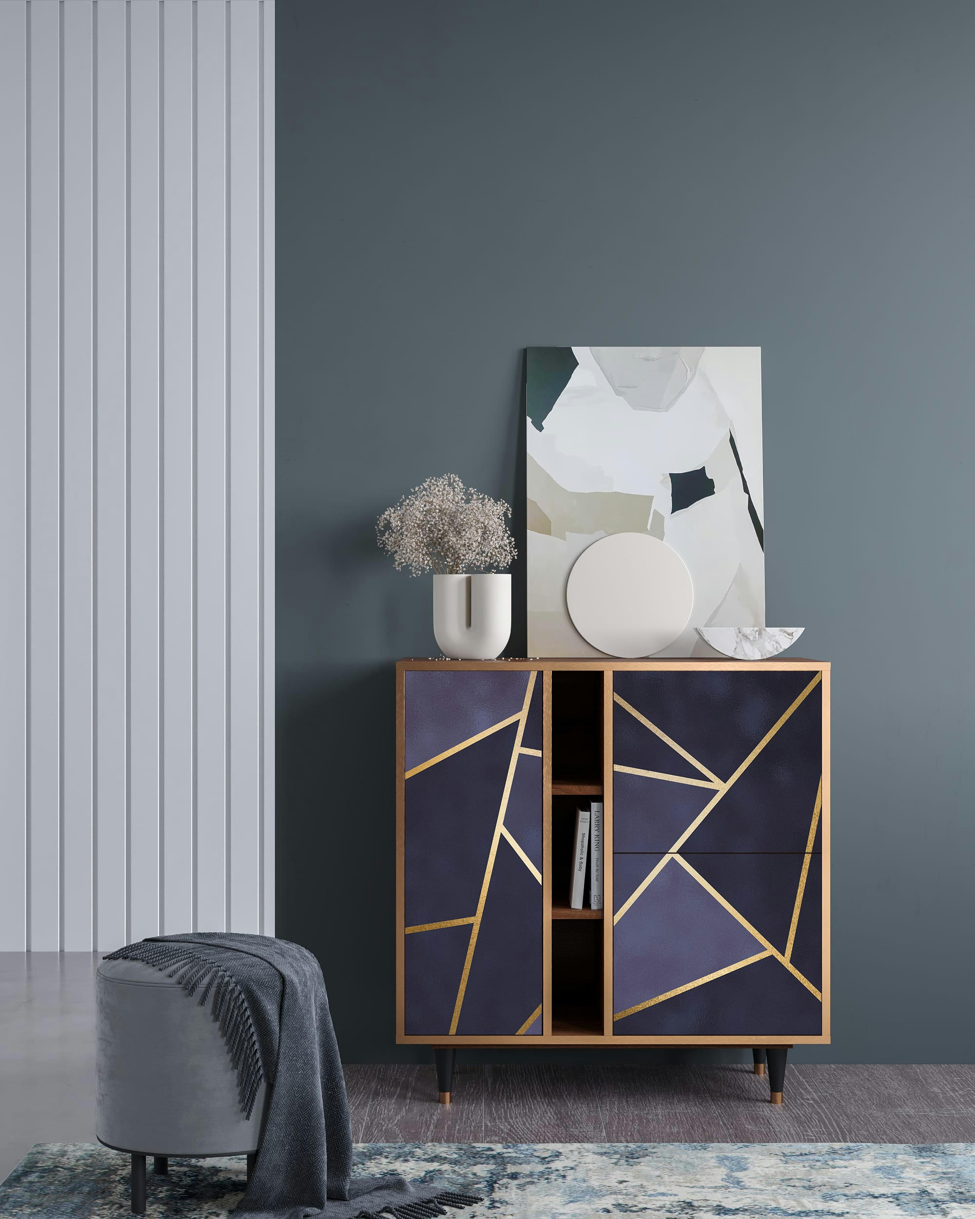 THE AMETHYST - Buffet  bleu 3 portes L 94 cm