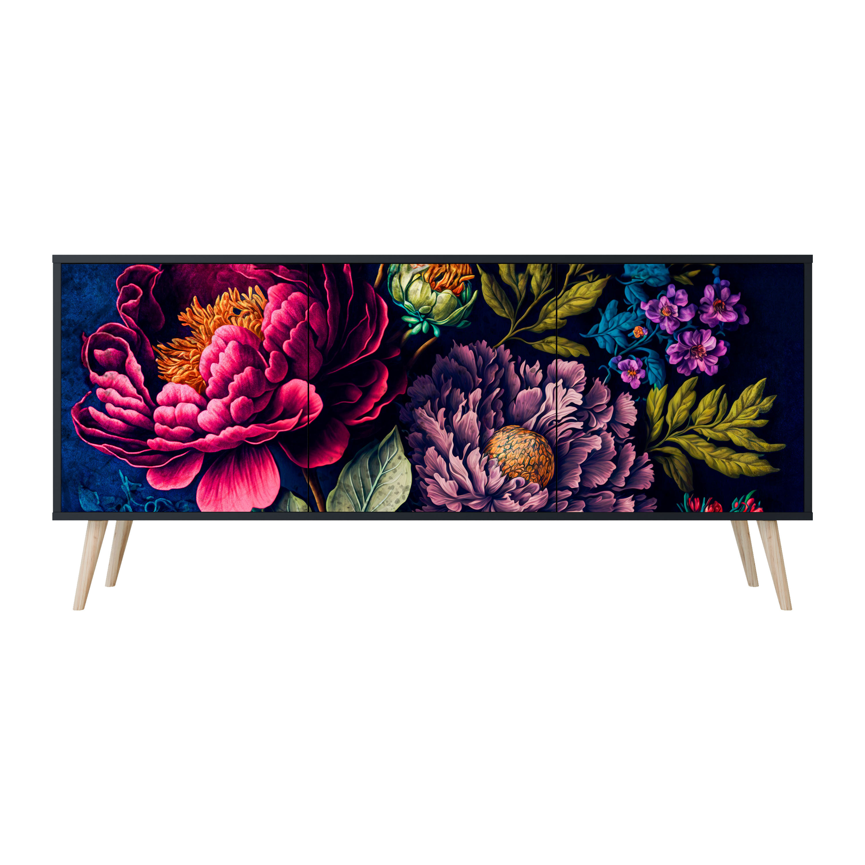 BLOOMING ELEGANCE Komoda 3 drzwi Czarna-Bukowa skośna