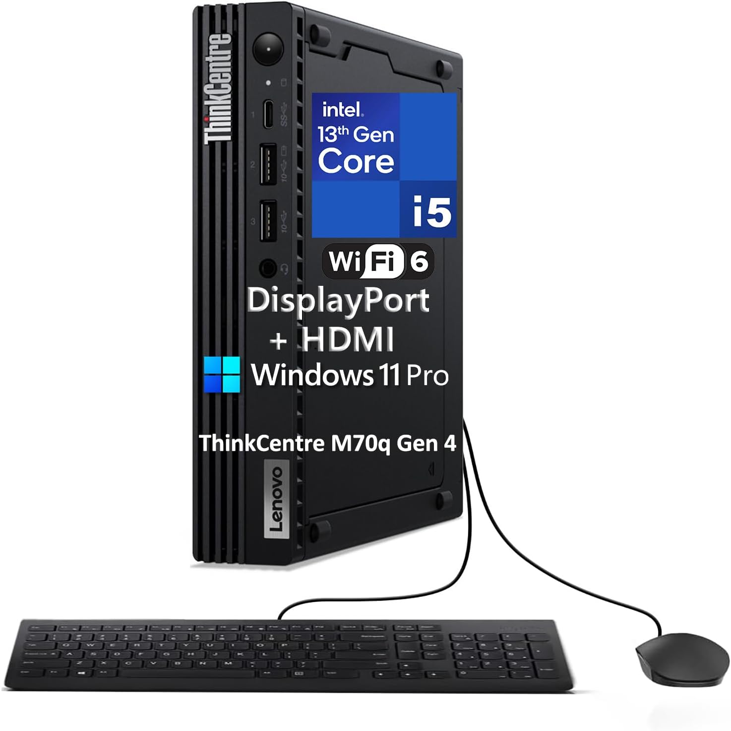 Lenovo ThinkCentre M70q Gen 4 MFF 1L Tiny Mini Business Desktop Computer  32GB DDR5  1TB PCIe SSD  Intel 10-Core i5-13400T (Beat i7-12700T)  WiFi 6  HDMI  DisplayPort  Windows 11 Pro  Vent-Hear