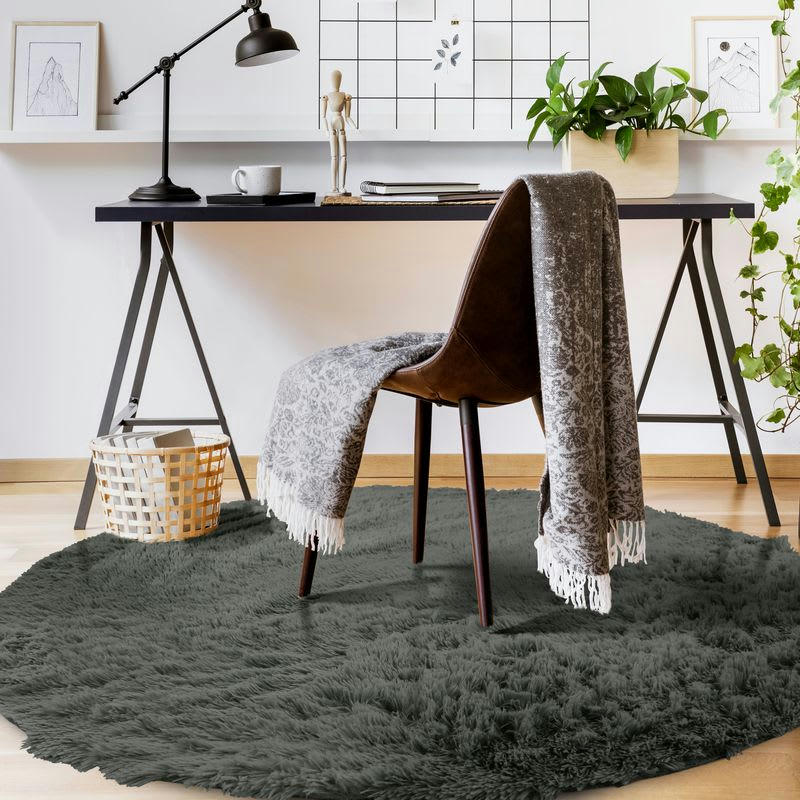 NEO - Tapis lavable à base fine et souple extra doux gris foncé diam.160