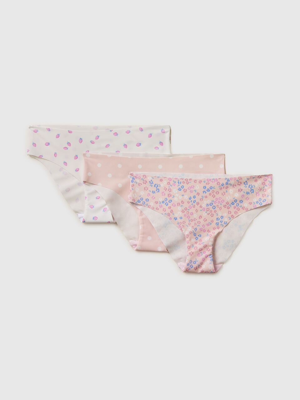 Three seamless patterned briefs