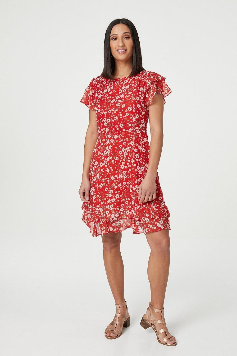 Izabel London Ditsy Floral Frilled Sleeve Dress