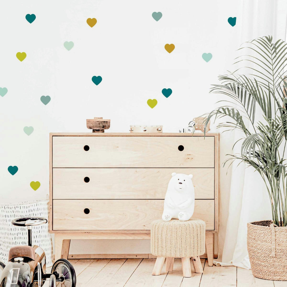 HEARTS1 - Stickers mureaux en vinyle coeurs verts et moutarde