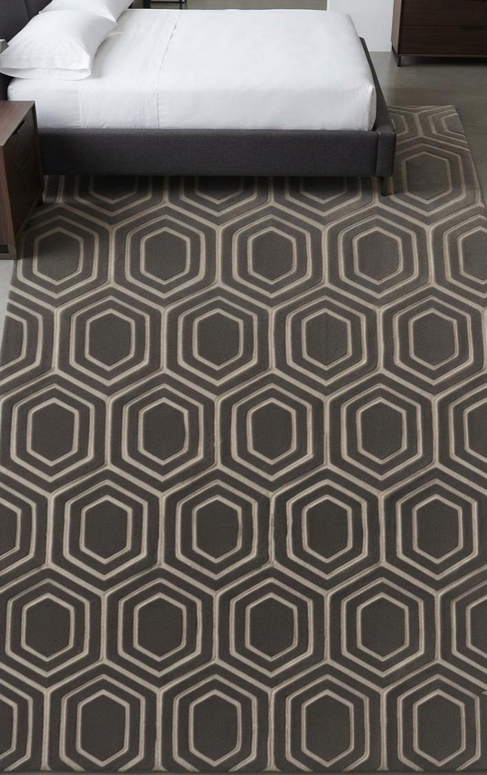 Hand Tufted Geometric Hexagon Wool Rug – Modern Gray & beige Honeycomb Carpet