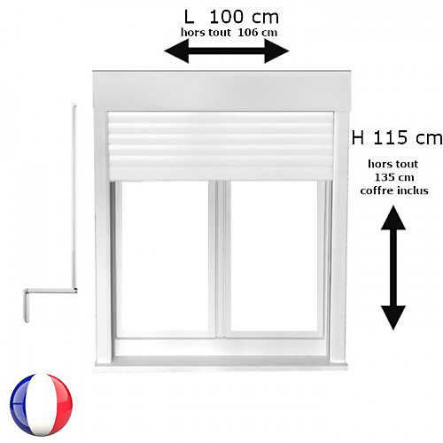 Fenêtre PVC 2 vantaux oscillo-battant avec volet roulant manivelle H 115 x L 100 cm pour pose en neuf