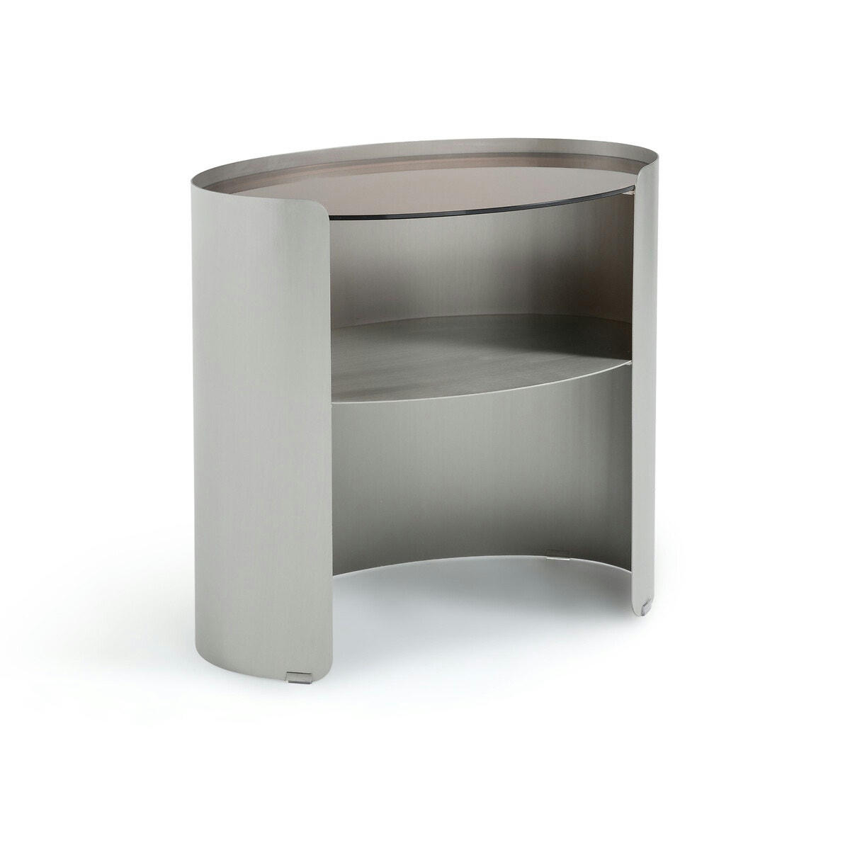 Chevet nickel satiné et verre fumé, Phyl