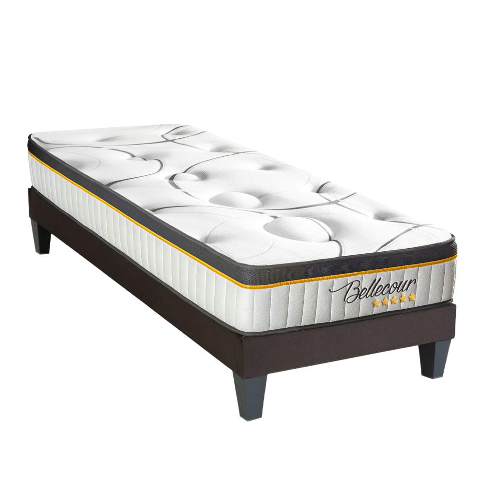 BELLECOUR 3.0 - Ensemble  90x200  Matelas Ressorts + Sommier Bois