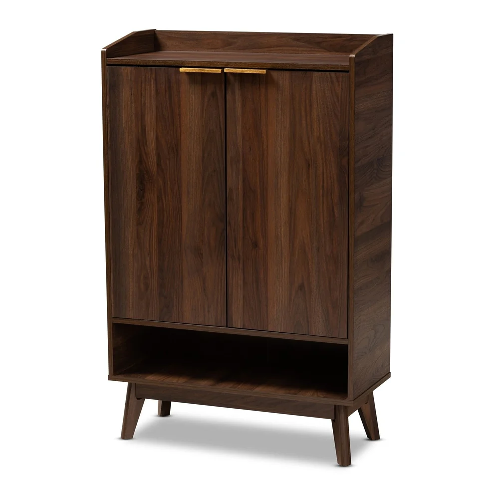 Mid-Century Modern 5-Shelf Wood Shoe Cabinet
