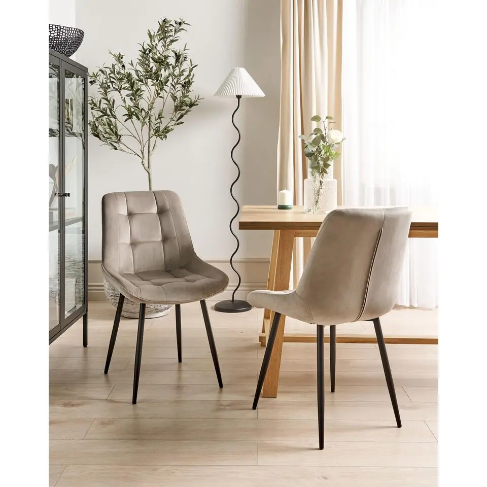 MELROSE - Eetkamerstoel set van 2 - Taupe - Fluweel