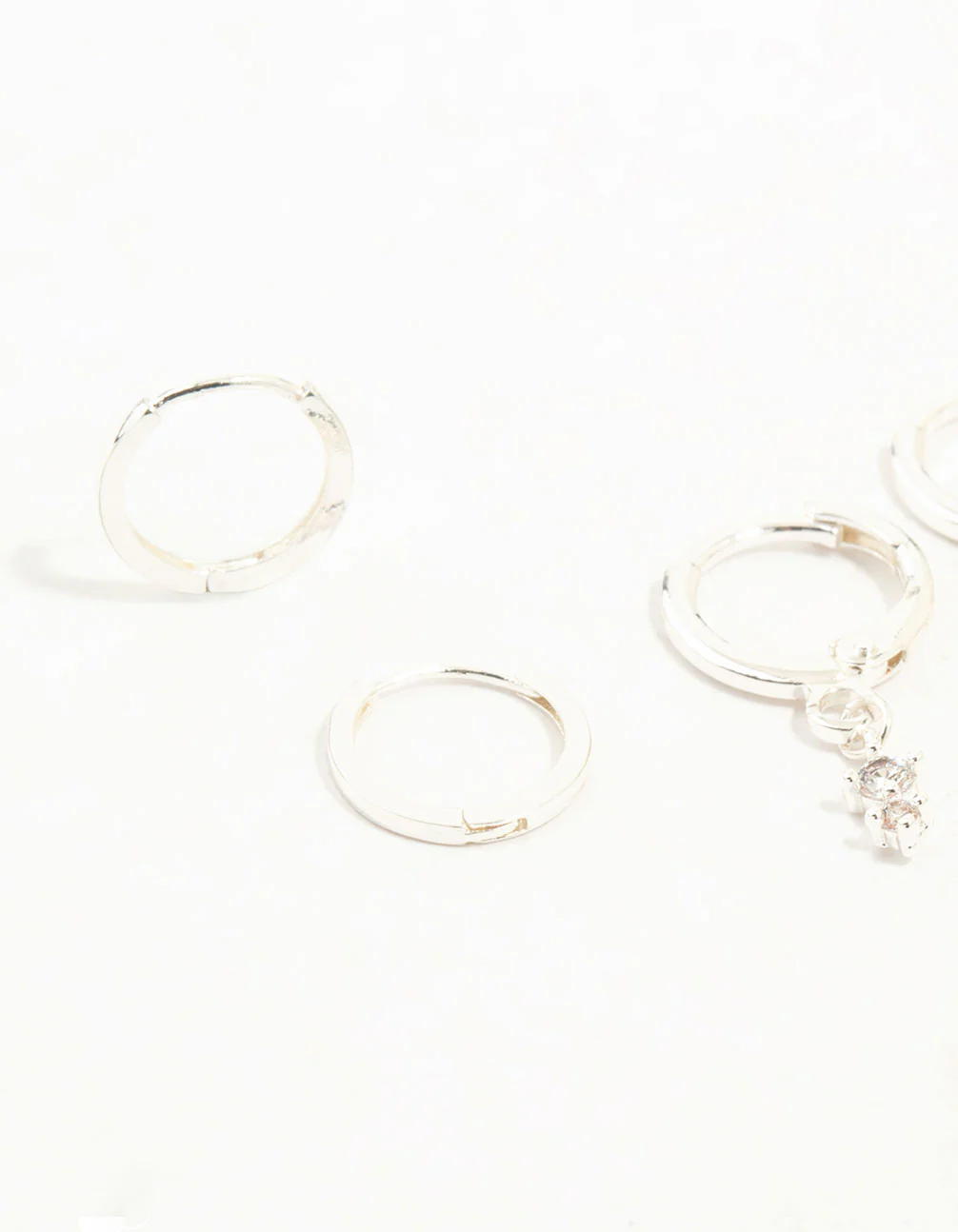 Silver Dainty Round Cubic Zirconia Hoop Earrings 3-Pack