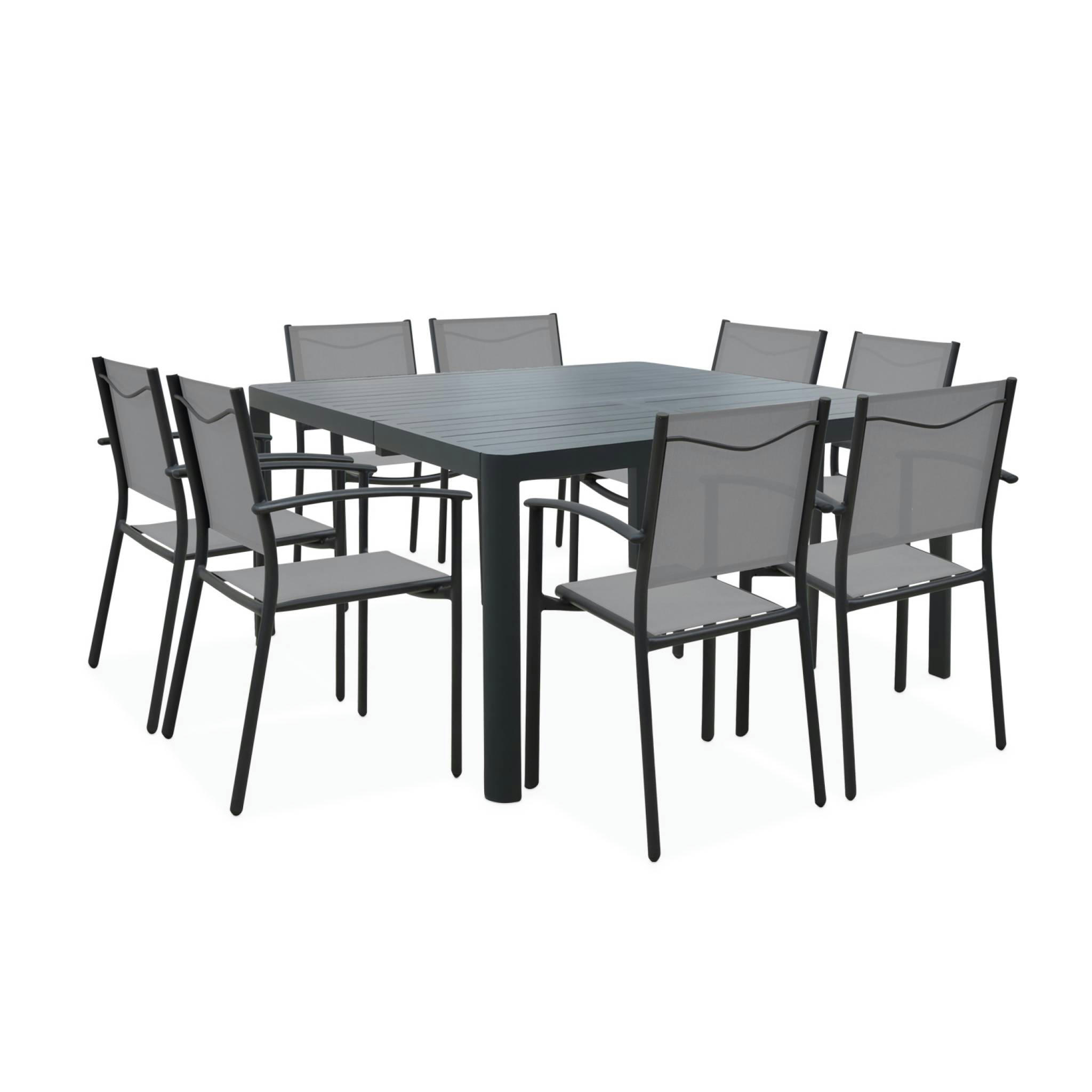 HOUSTON + PORTLAND - Salon de jardin anthracite et gris en aluminium table et 8 fauteuils