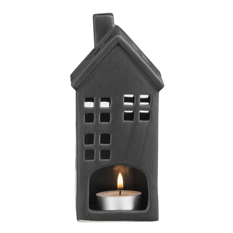 Waxinelichthouder Huis - zwart - 17,5x8x7 cm