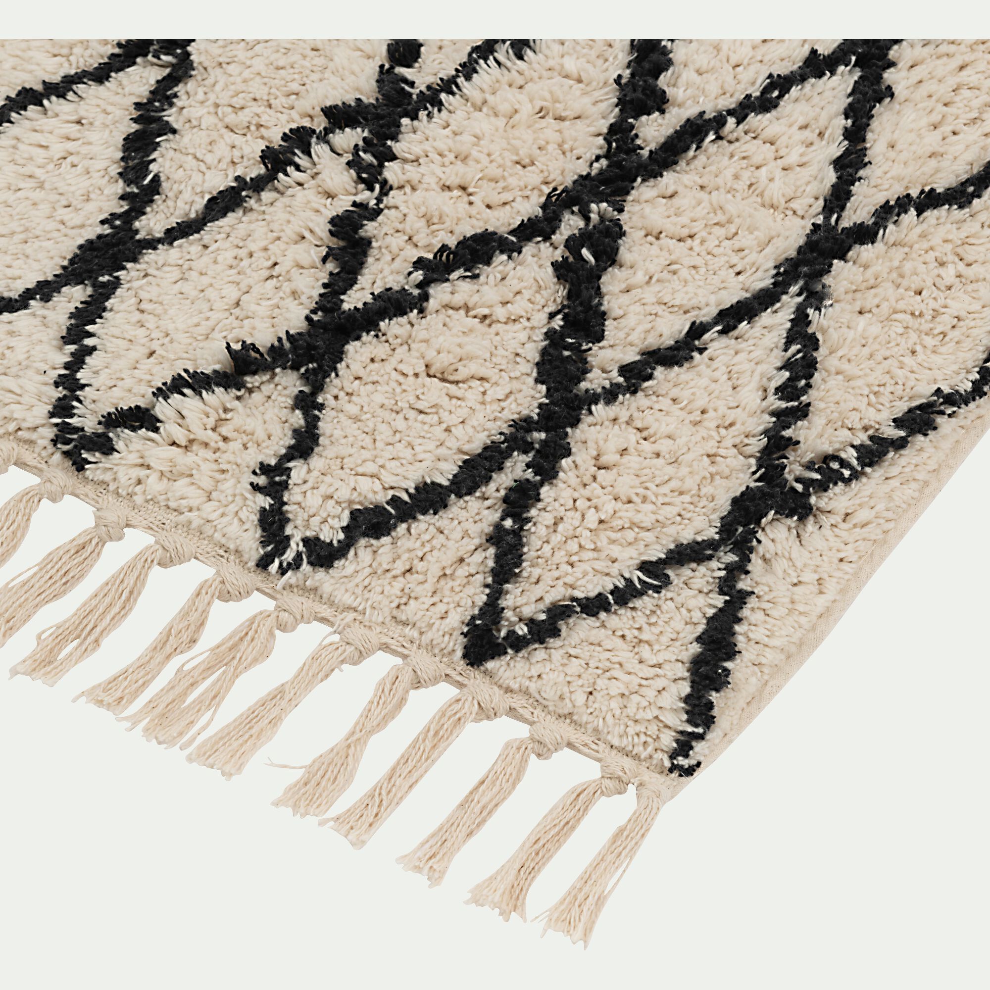 GOHAR - Tapis de bain en coton tufté - blanc et noir 50x80cm