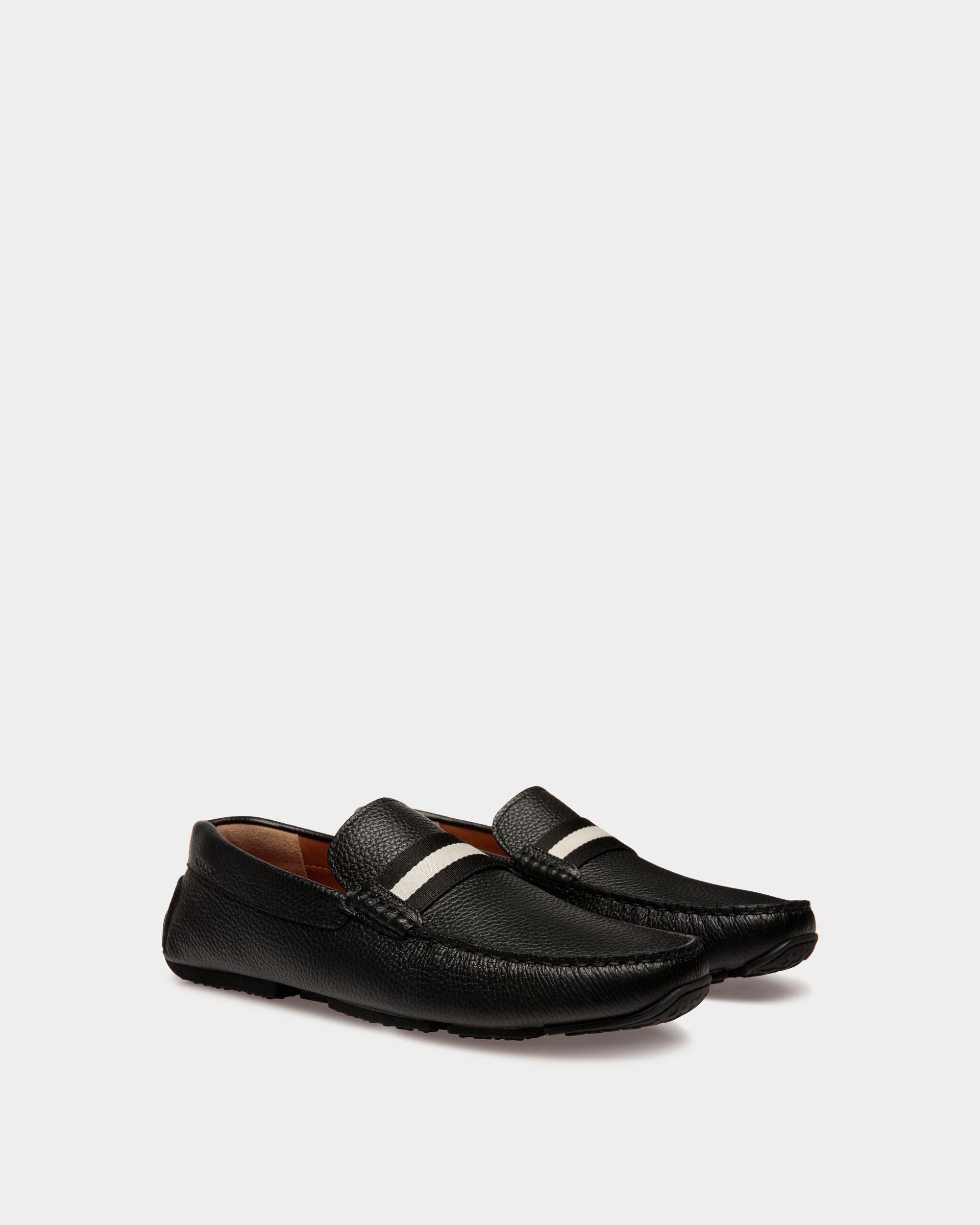 Pilot Driver-Schuh Aus Genarbtem Leder In Schwarz