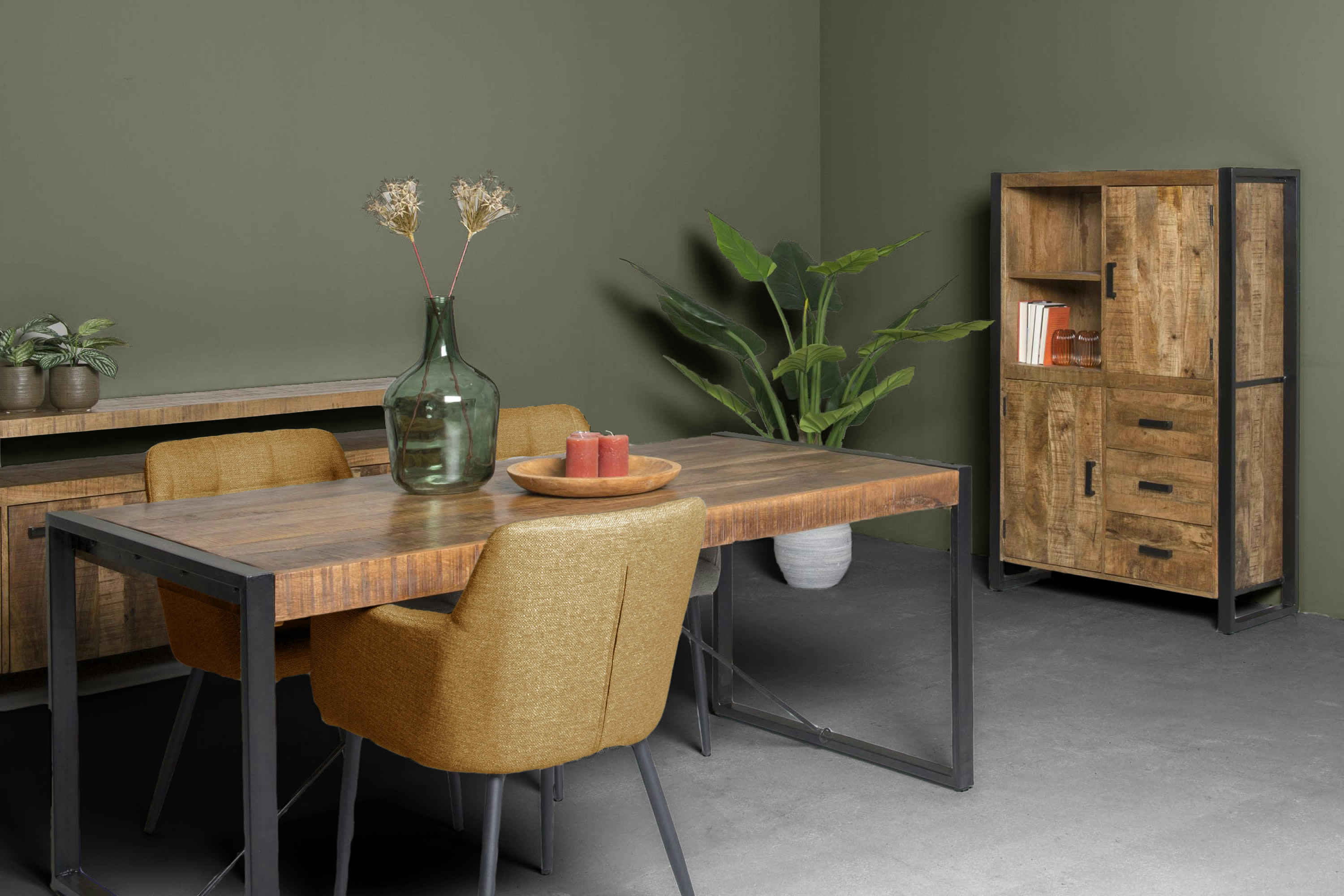 DACCA - DACCA-Table à manger 6 personnes L140, bois de Manguier massif, métal