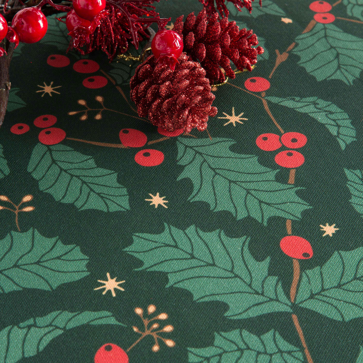 MUERDAGO VERDE - Nappe imprimée vert avec traitement anti-taches coton 140x140 cm