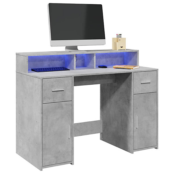 Bureau et lumières LED gris béton 120x55x91cm bois d'ingénierie vidaXL