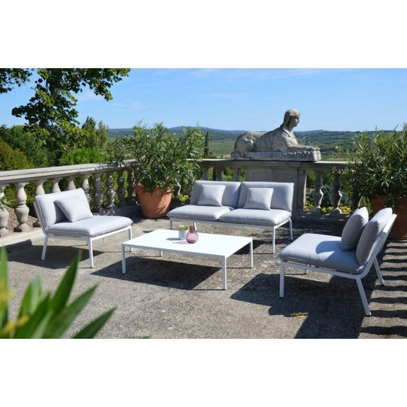 RHODES - Salon de jardin bas aluminium 4 places gris clair