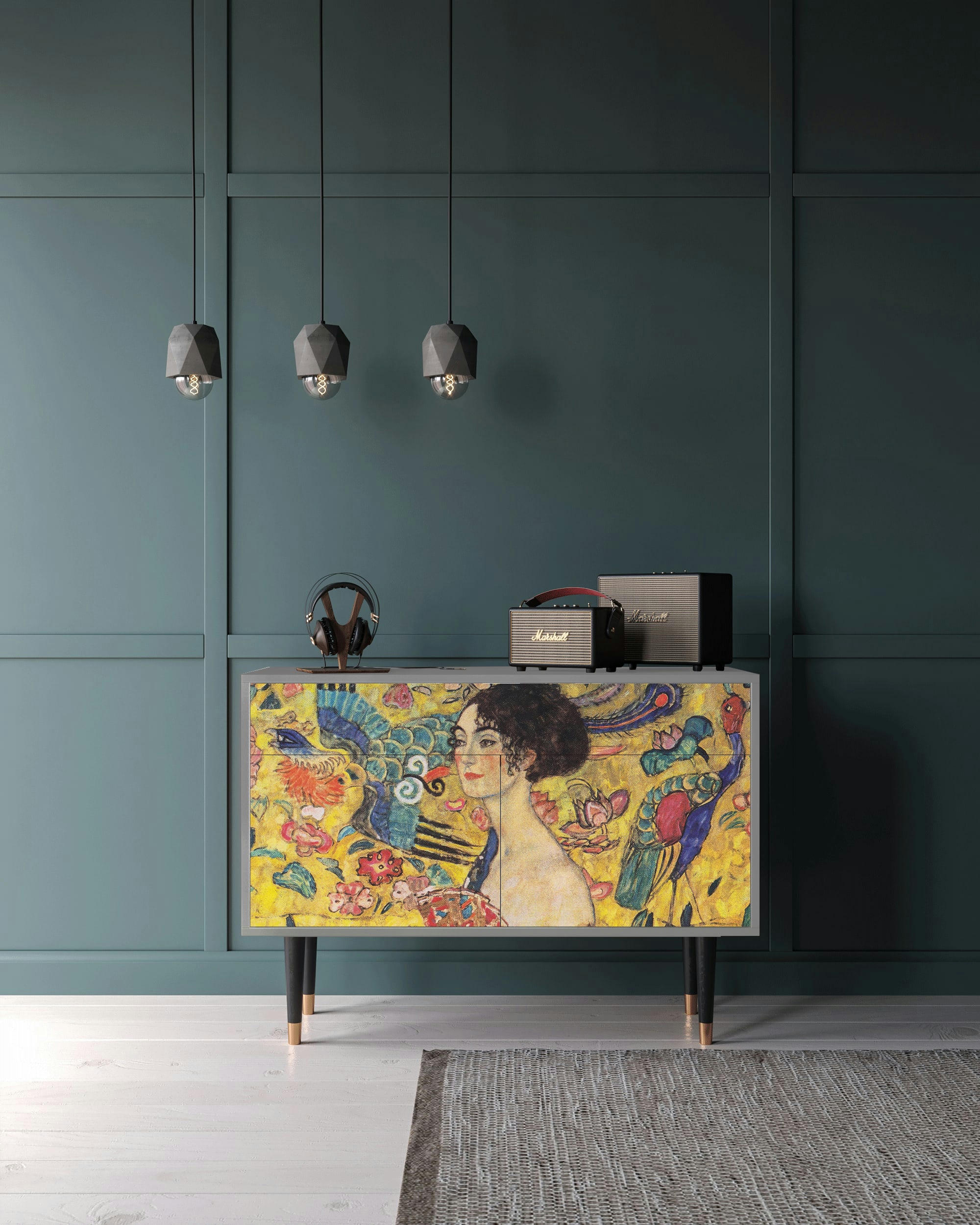 LADY WITH FAN BY GUSTAV KLIMT - Buffet  jaune 2 tiroirs et 2 portes L 115 cm