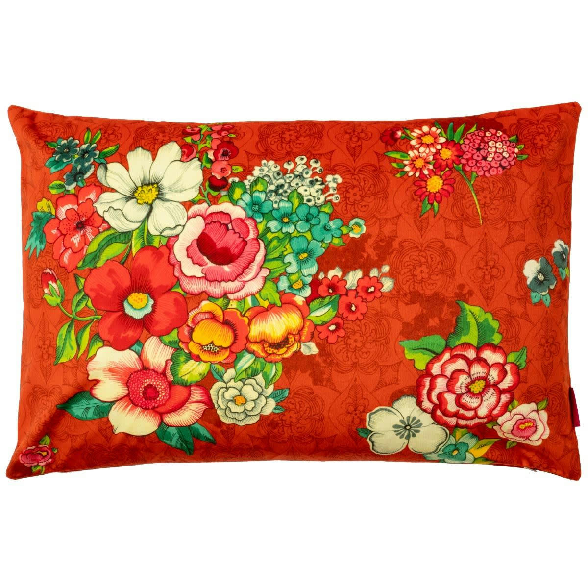 - Housse de coussin velours imprimé fleuri orange 40x60 cm