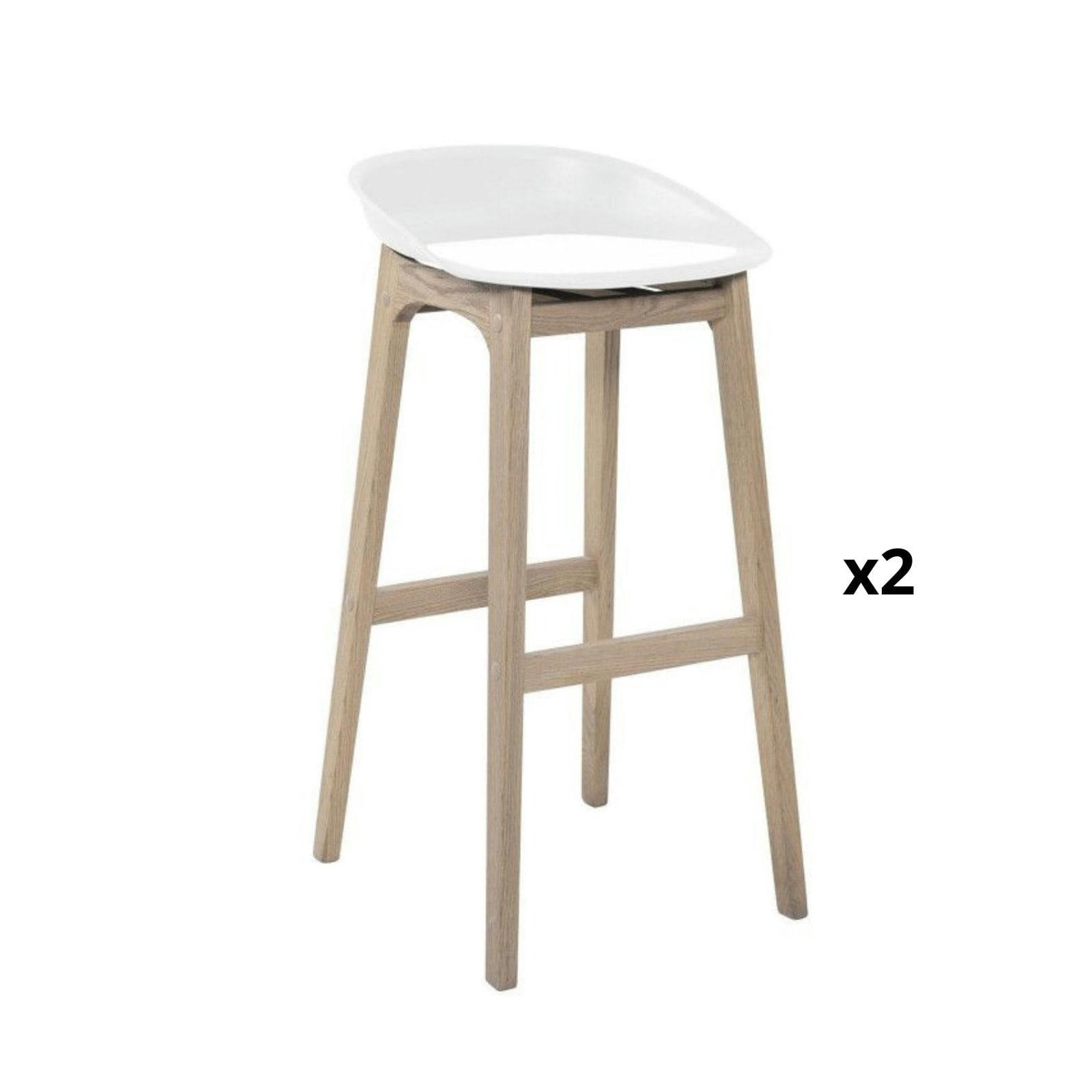 RIVA - Tabourets d'ilot 65cm  pieds chêne assise plastique blanc - Lot de 2