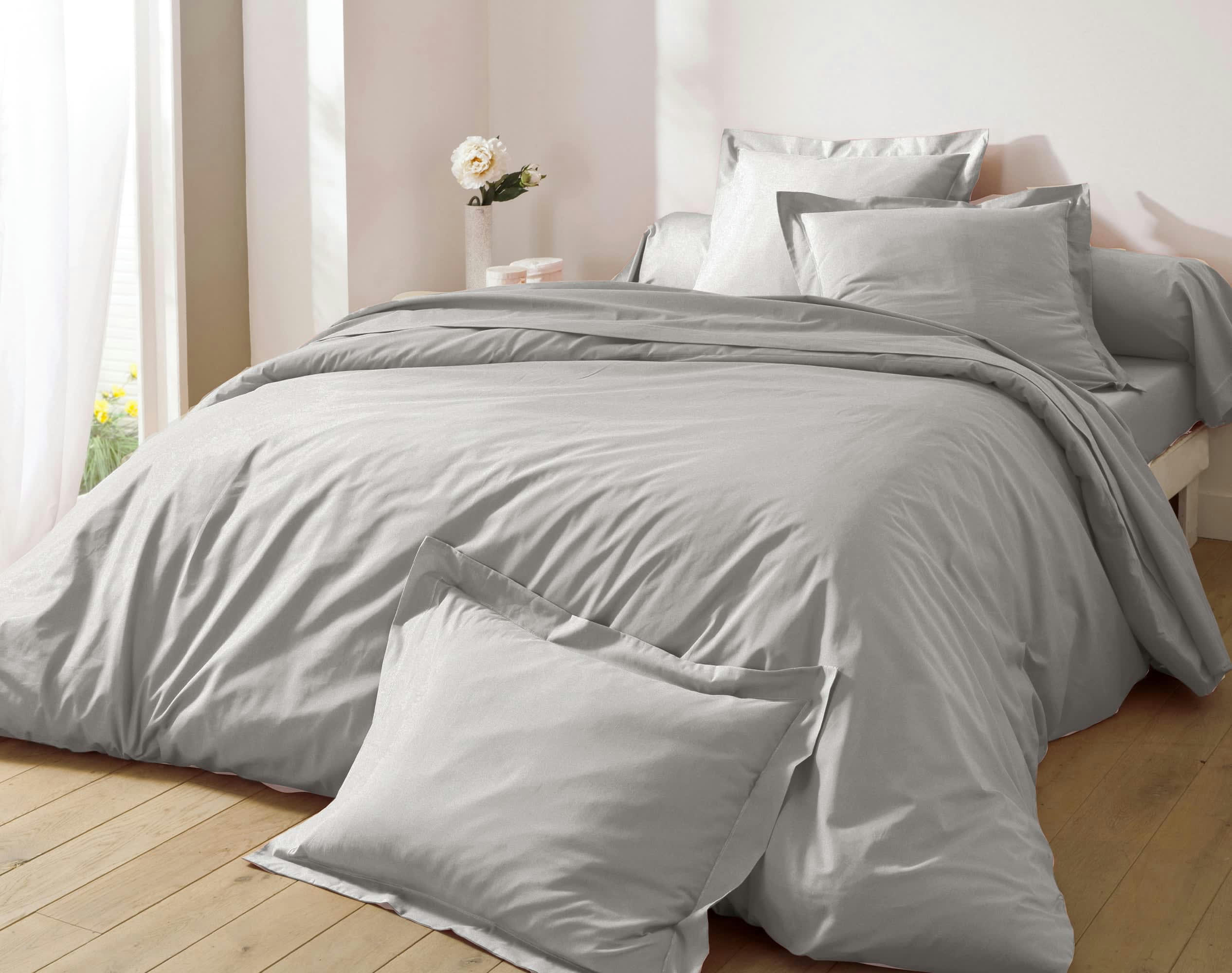 PERCALE - Housse de couette 140x200 en percale de coton  gris brume