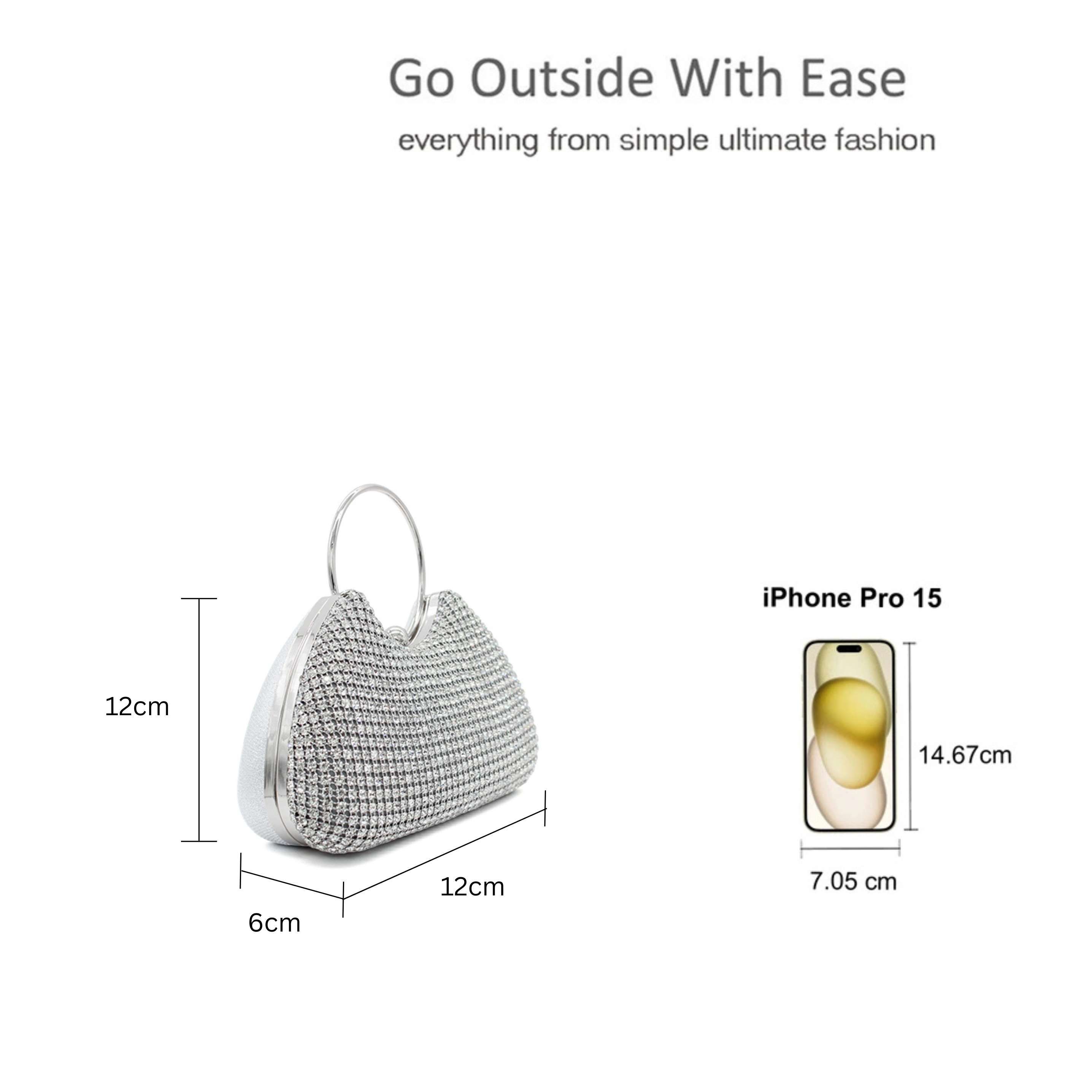 Kitise Sparkly Rhinestone Round Handle Evening Clutch Bag