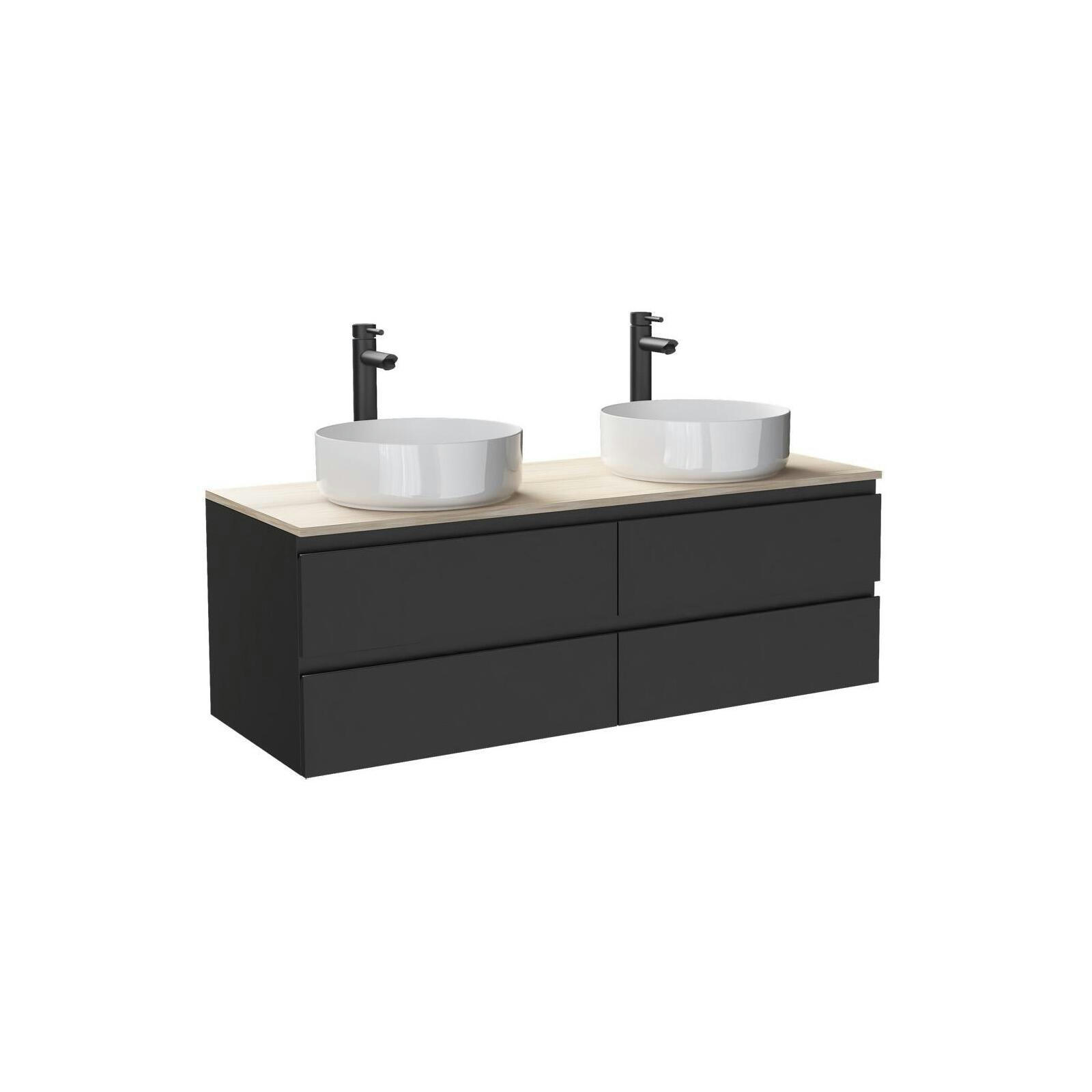 SORRENTO - Meuble double vasque 120cm avec plan bois  Noir +  vasque