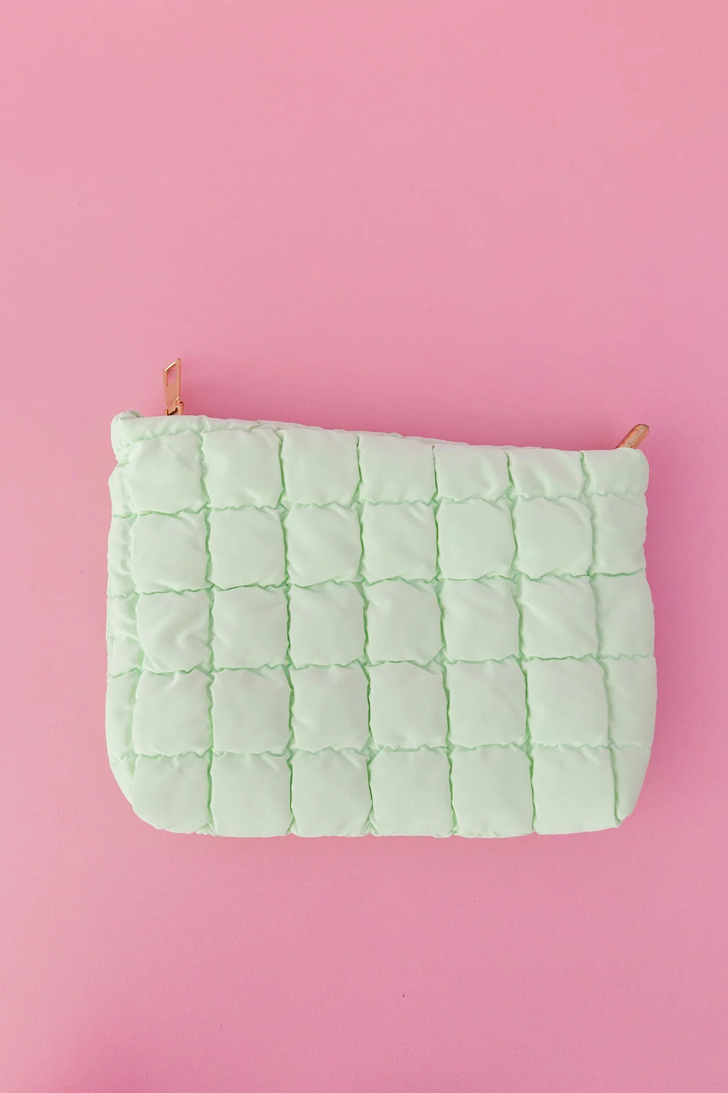 Quilted Cosmetics Bag in Pastel Mint