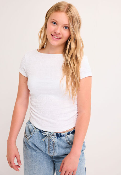 Older Girls White Crinkle Top