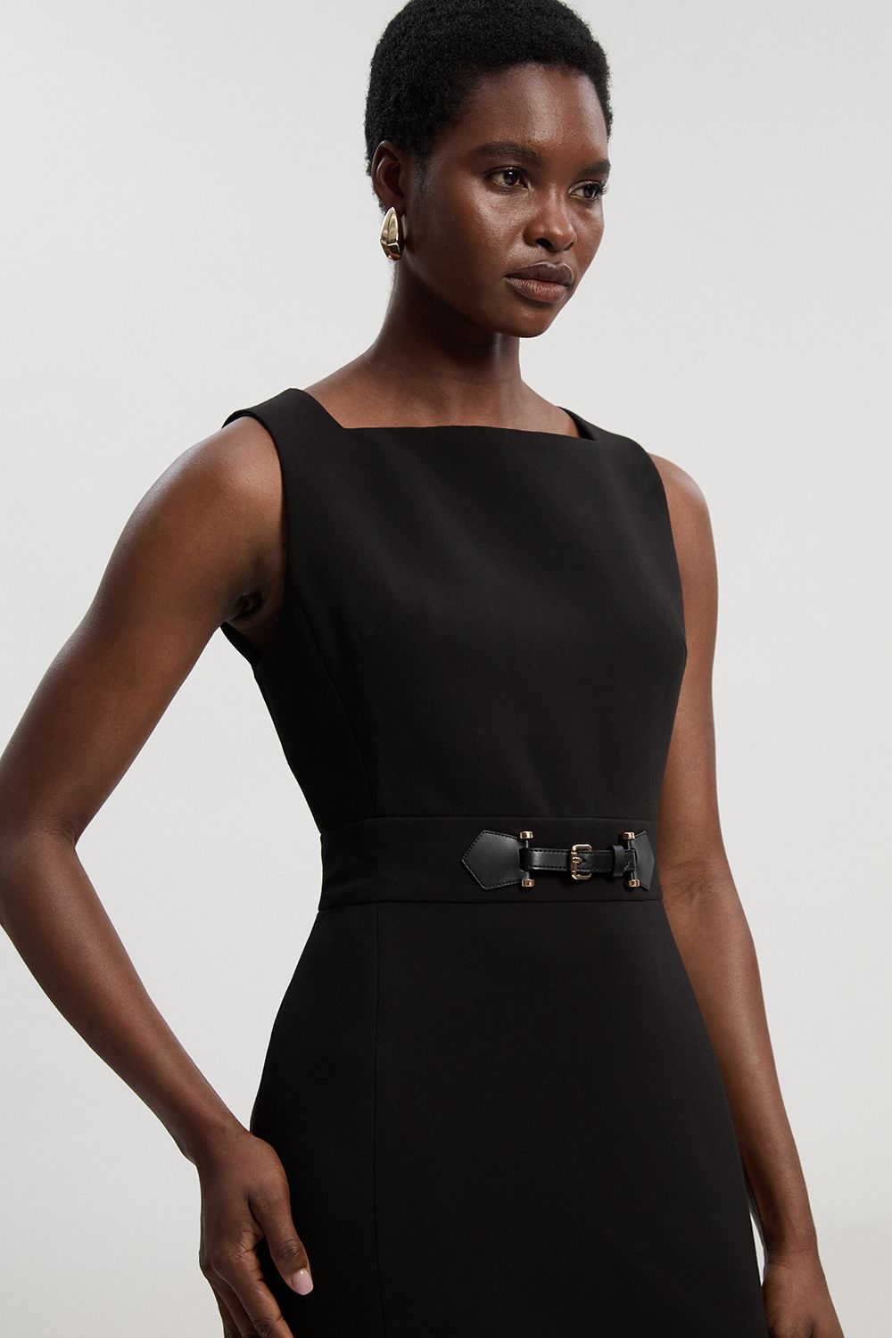 KarenMillen Compact Essential Tab Waist Pencil Midi Dress
