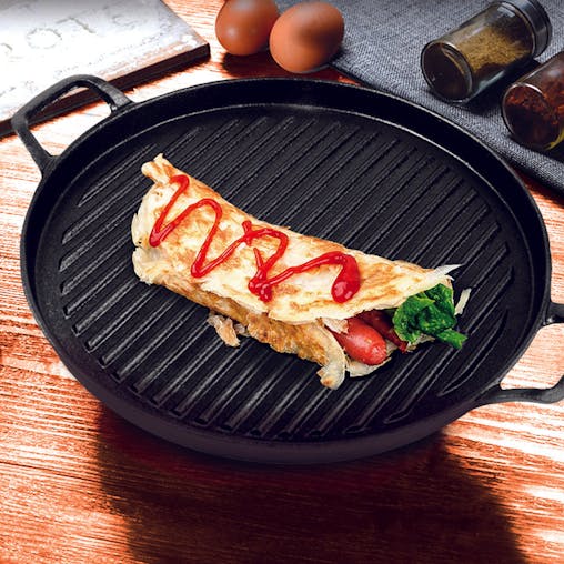 SOGA 28cm Ribbed Cast Iron Frying Pan Skillet Coating Steak Sizzle Platter