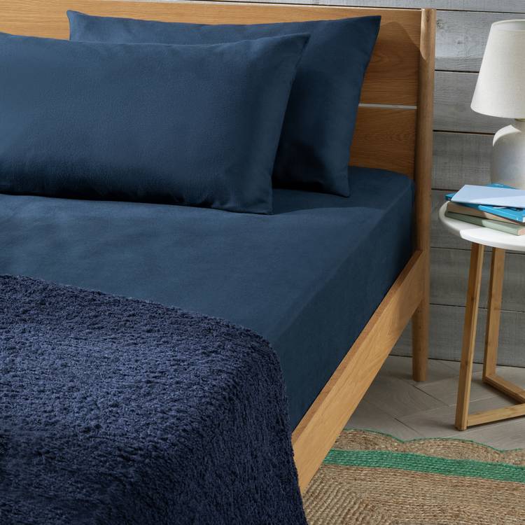 Habitat Soft and Cosy Brushed Cotton Navy Fitted Sheet - Sin