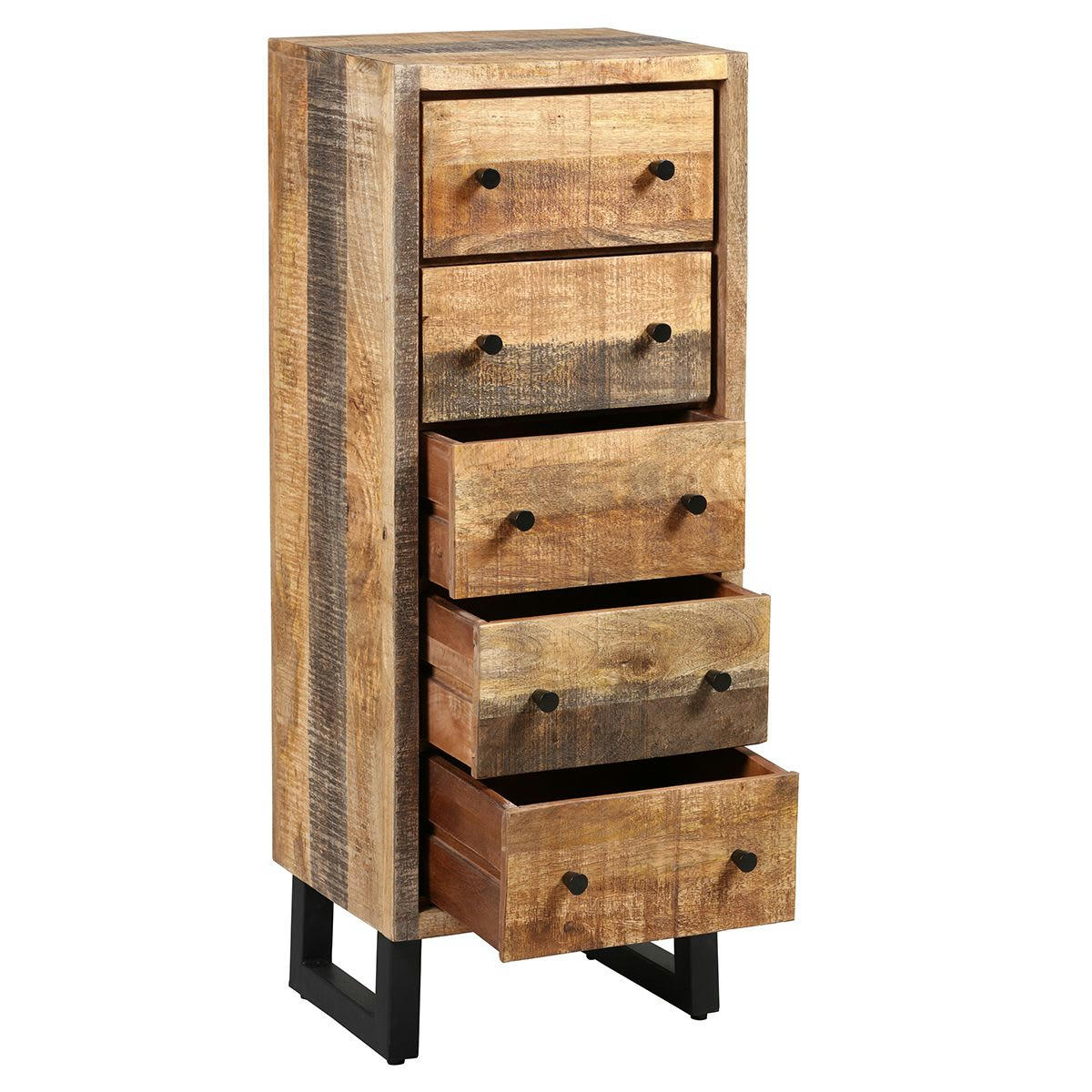 ODILON - Chiffonnier  5 tiroirs acier et bois massif