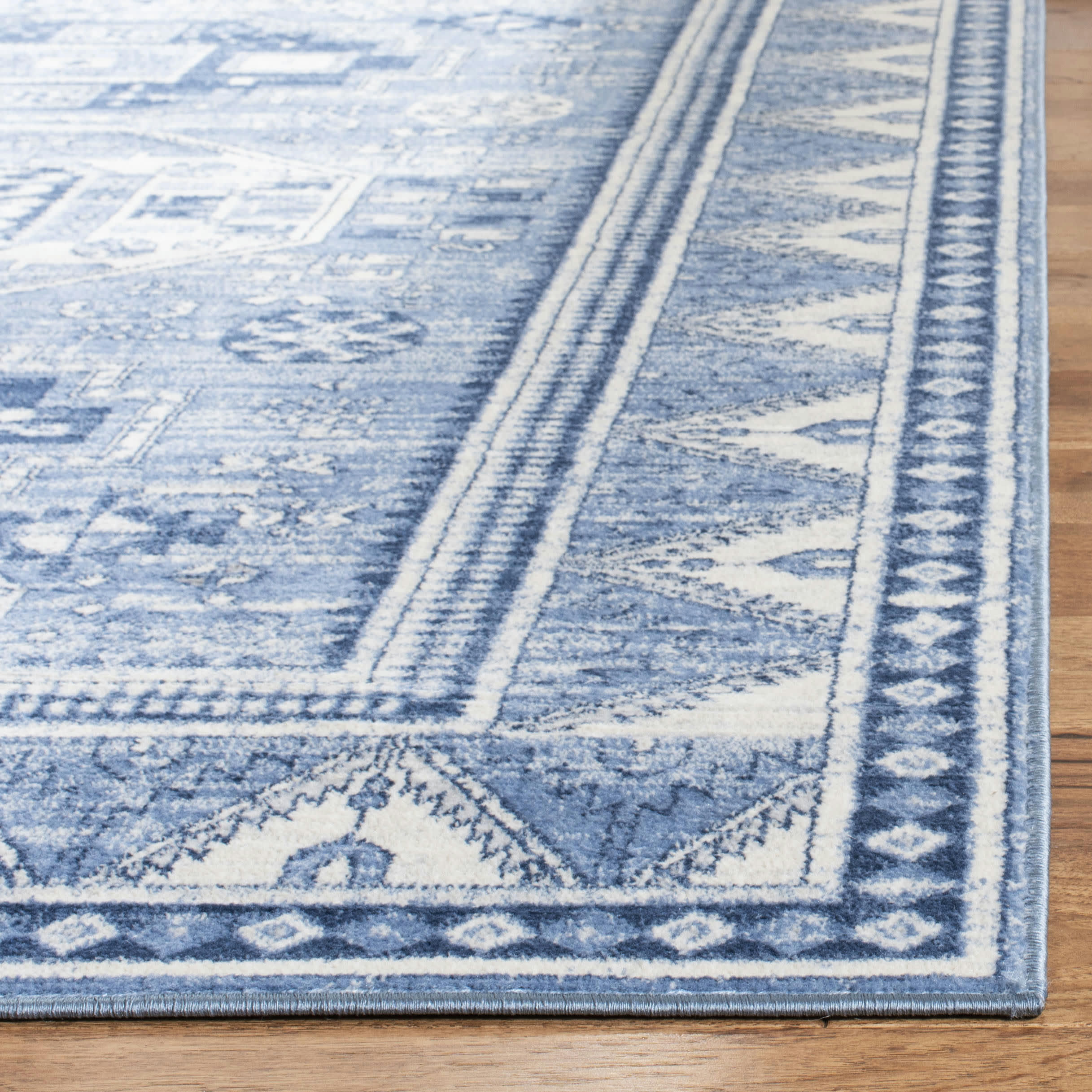 KAZAK - Tapis de salon interieur en bleu & gris, 122 x 183 cm