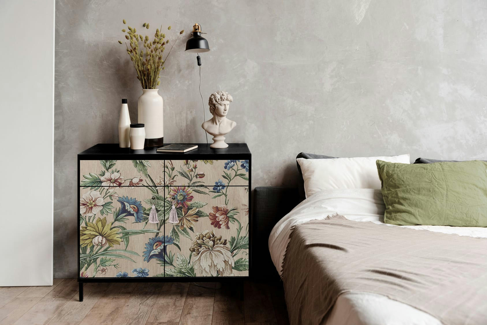 AMAZONIA - Buffet en MDF 2 portes et 2 tiroirs imprimé floral