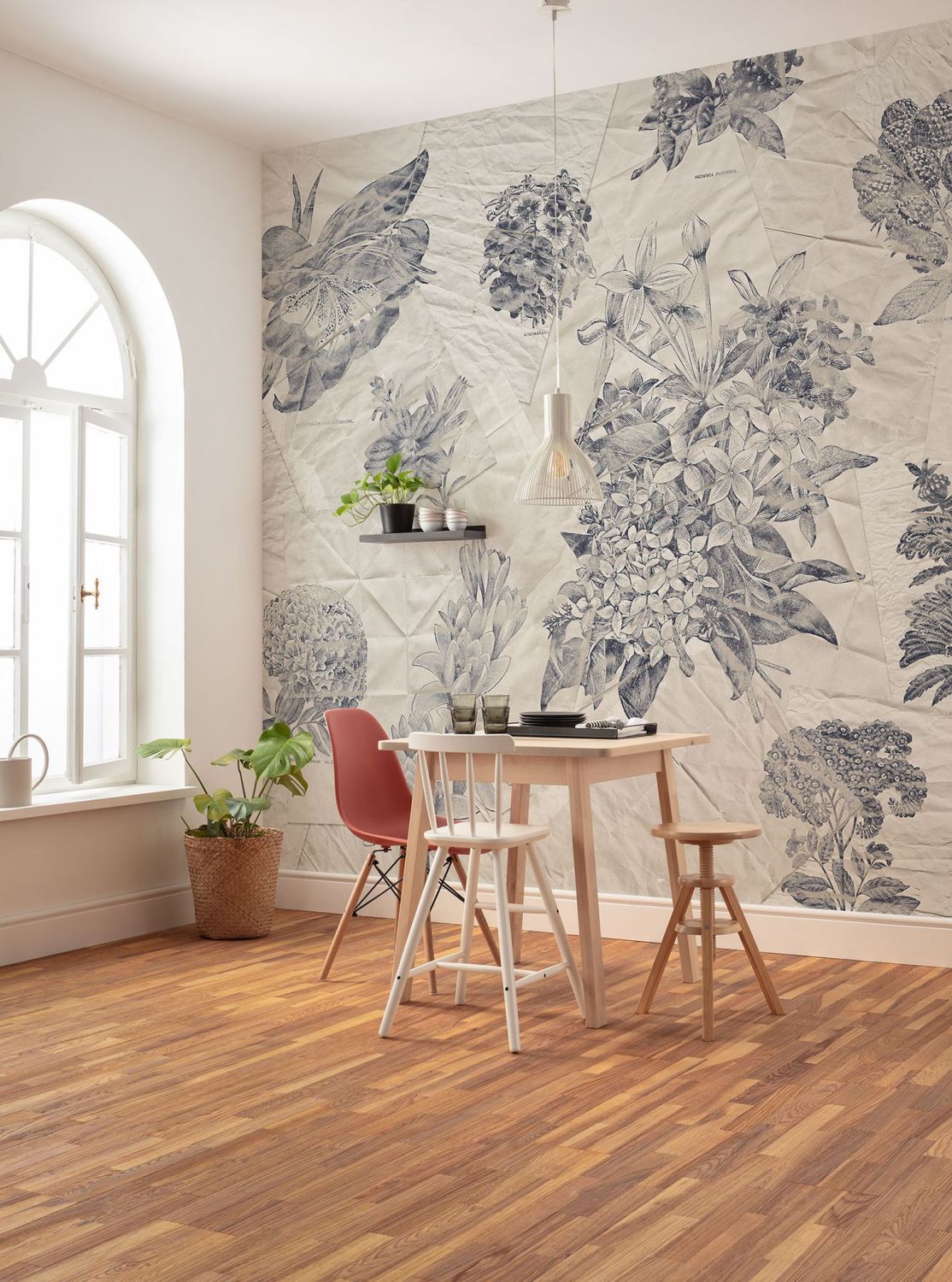 Sanders & Sanders fotobehang planten en papier grijs en zandkleurig - 400 x 280 cm - 612452