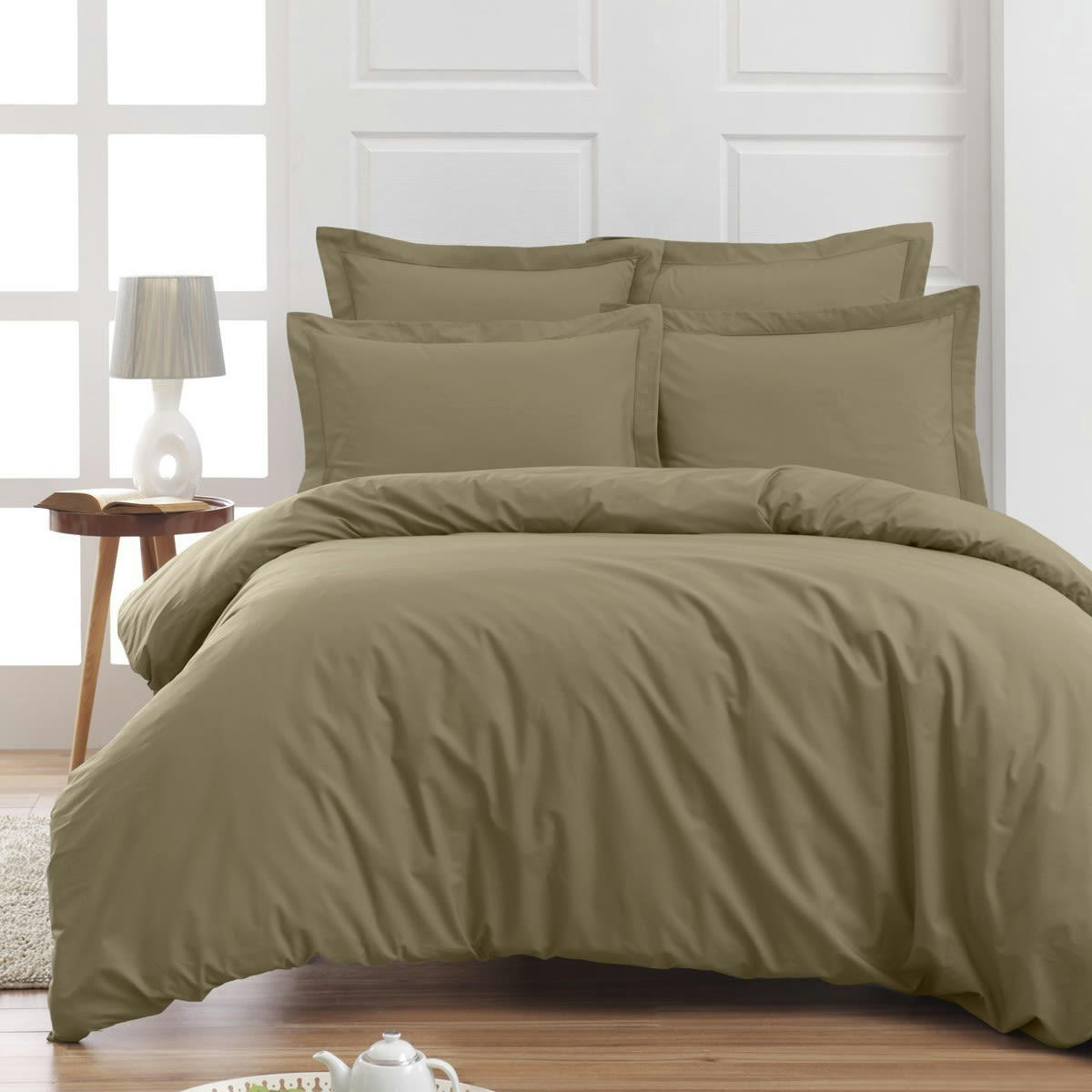 SOFT PERCALE - Drap housse en percale de coton Taupe 140x200 cm