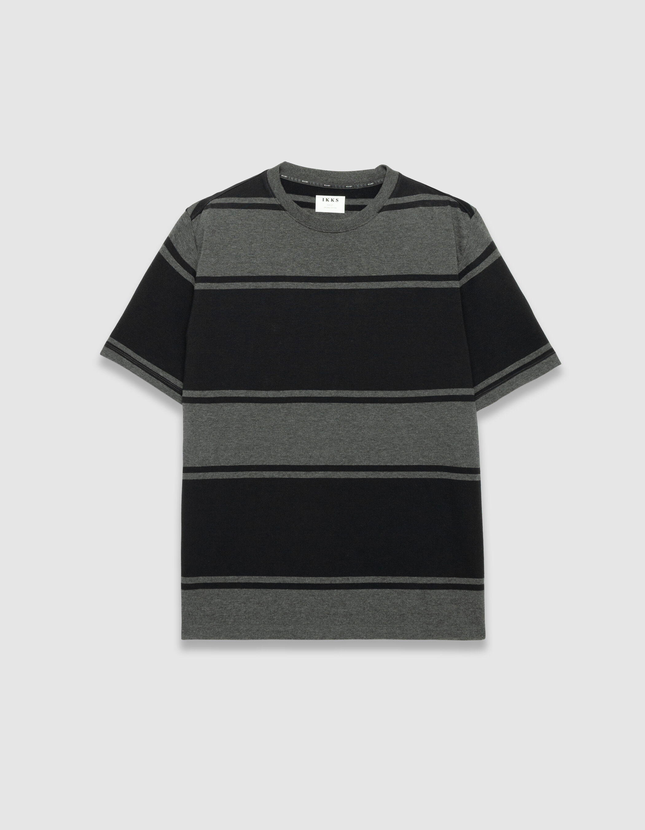 T-shirt manches courtes gris larges rayures noires Homme