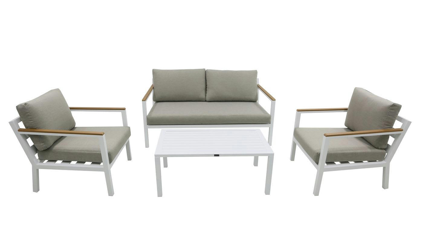 SILVIA - Salon de jardin extérieur 4 places blanc et beige