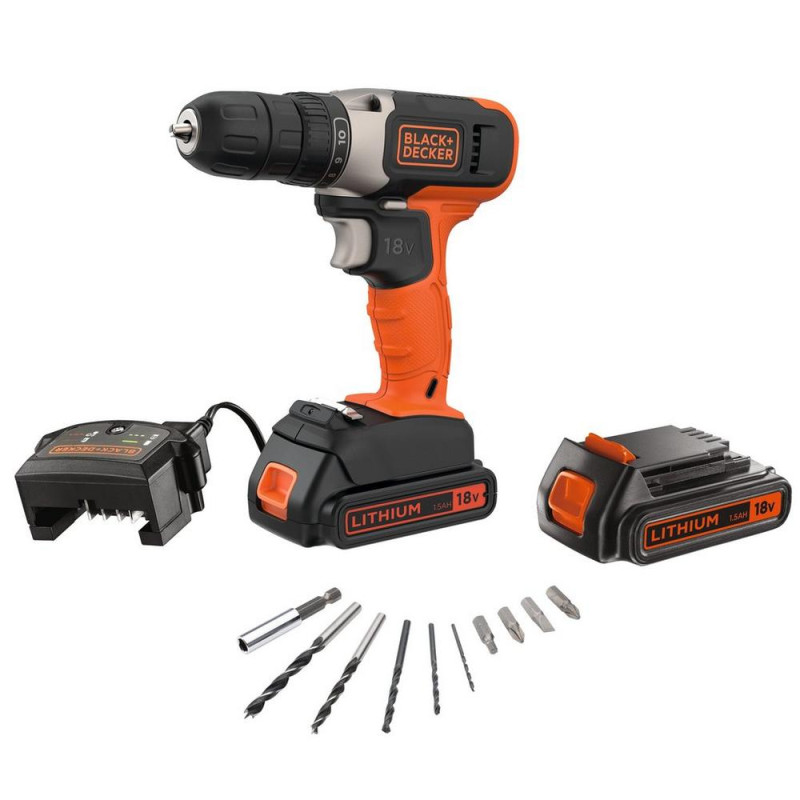 Perceuse visseuse sur batterie avec accessoires BCD001KBA10-QW 18 V BLACK DECKER