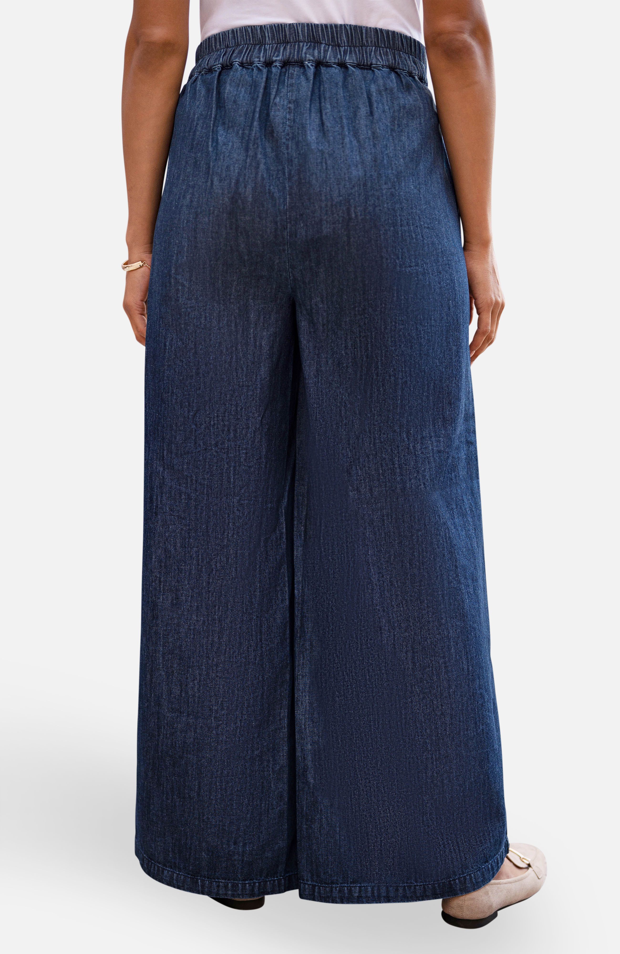 Yumi Blue Chambray Wide Leg Trousers With Button Details