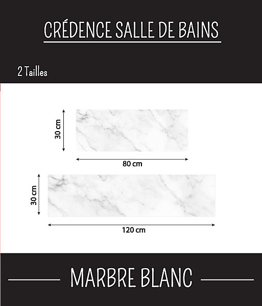 Crédence Salle de Bain MARBRE BLANC 80 cm x 30 cm Ma Nouvelle Décoration