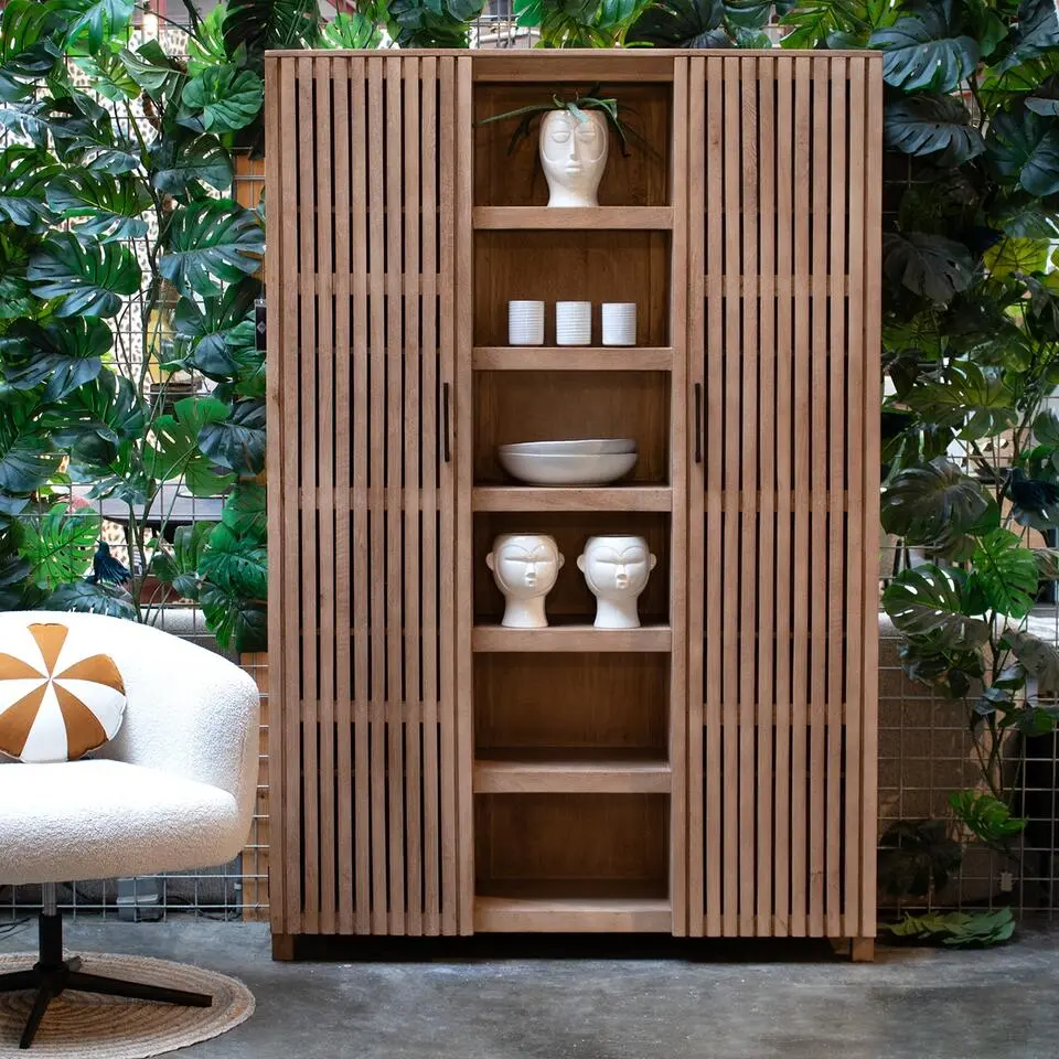 Wandkast Naturel Mangohout - 140x40x210cm - Tobi