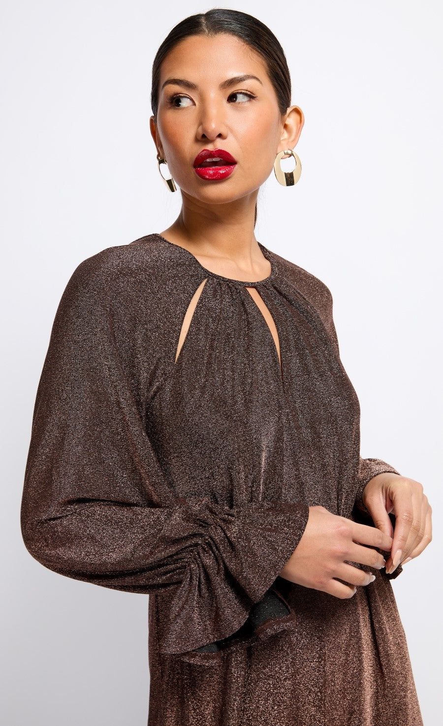 Little Mistress Brown Metallic Cut Out Jumpsuit