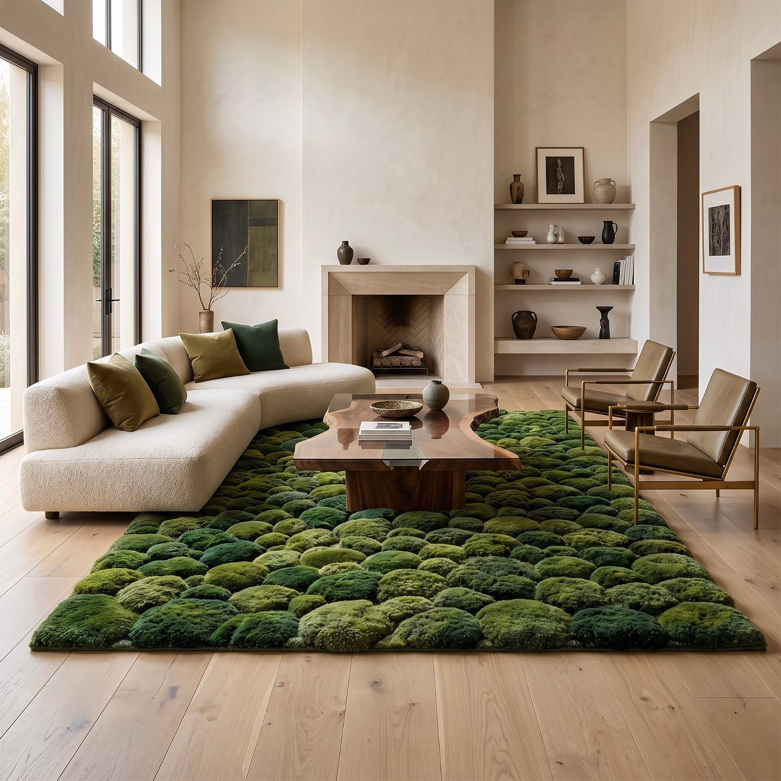 Moss Rug, Grass Rug for Living Room Bedroom, Hand Tufted Green Moss Carpet, 3D Sculpted Nature Inspired Nursery Rug