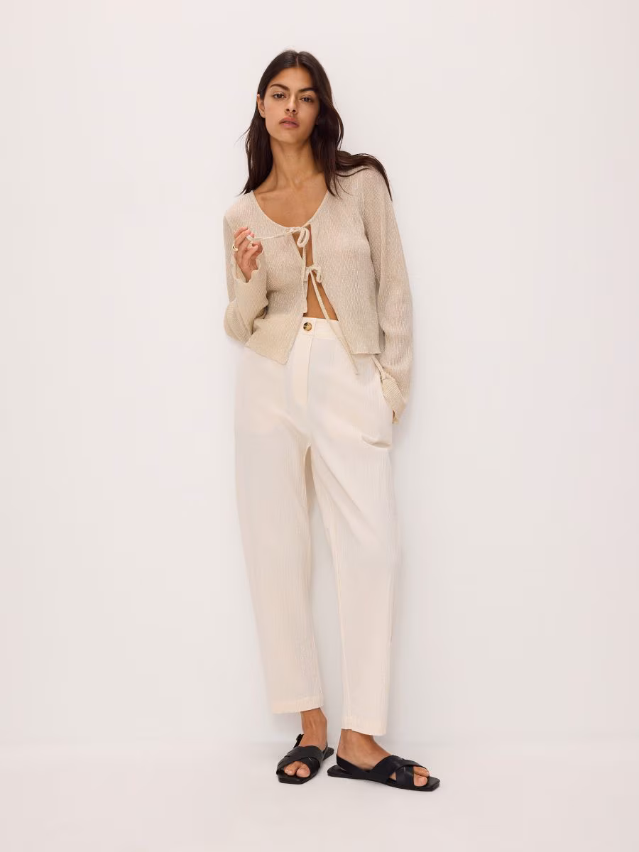 Tie Front Cardigan With Metallised Yarn Blend