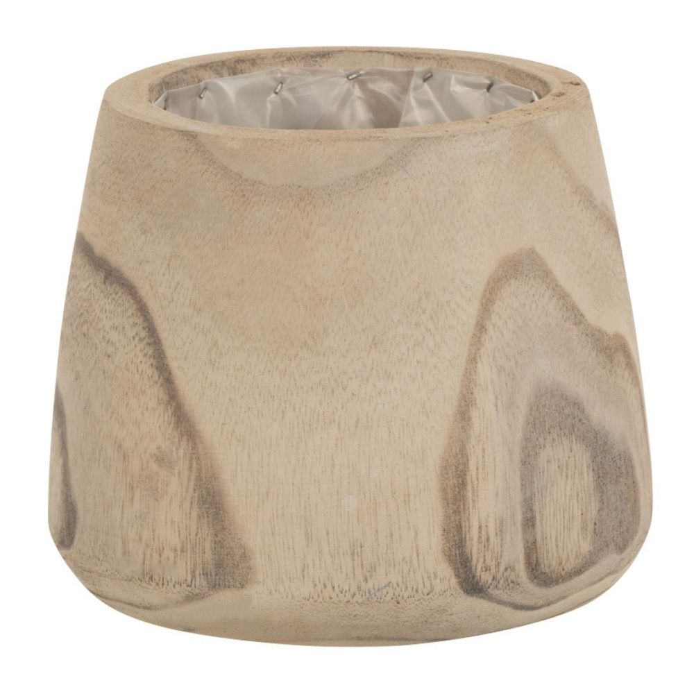 J-Line bloempot Paulownia - hout/kunststof - wit - small - Ø 15 cm