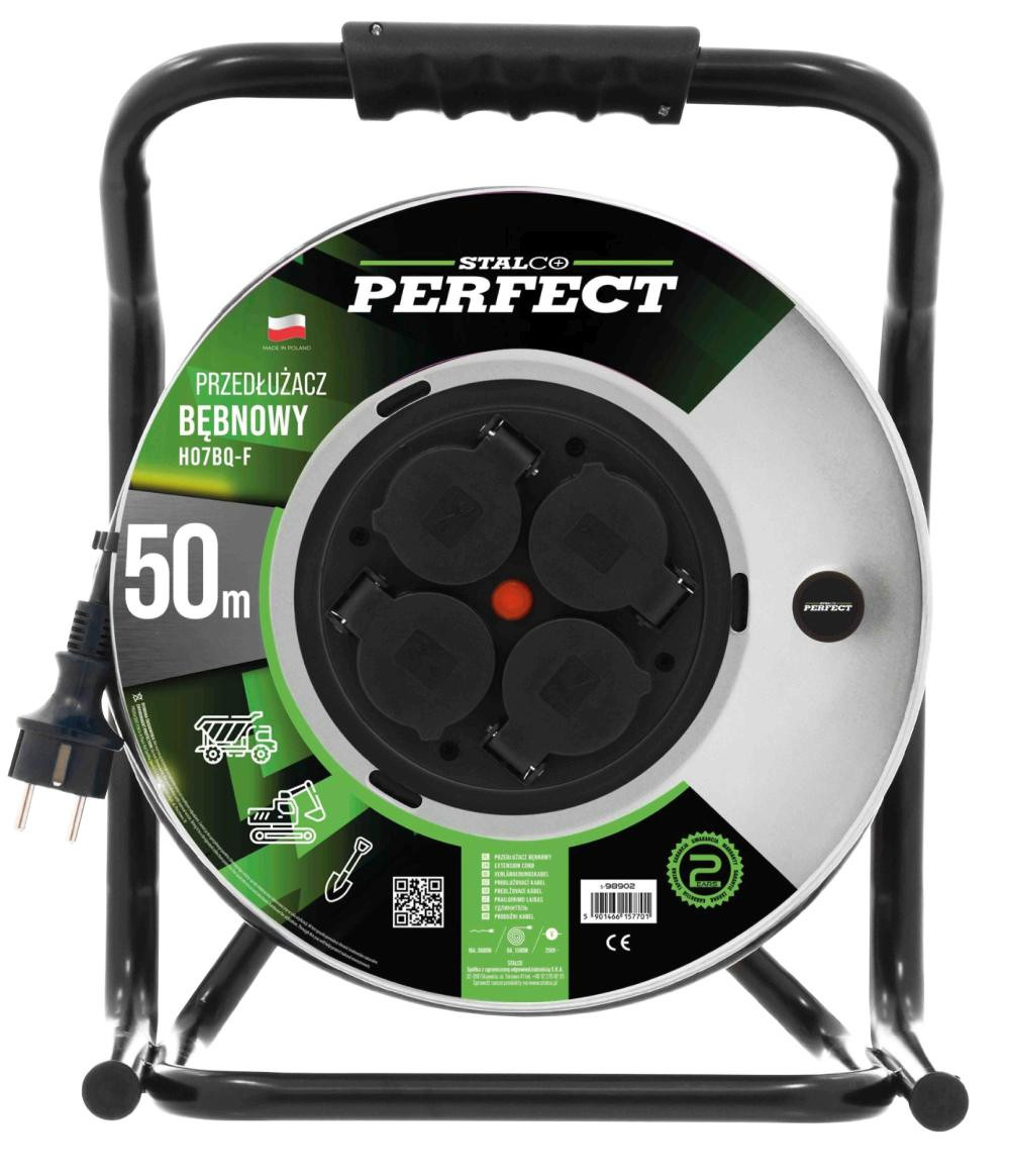Przedłużacz bębnowy specjalistyczny HEAVY LINE 30m, IP-44 4x2p+Z, 16A, 3680W, 3x2,5mm H05RR-F-CZARNY STALCO PERFECT S-75700